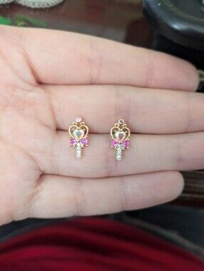 Sailor Moon Inspired Gold Tone Pink Stone Stud Earrings From Charmed Aroma